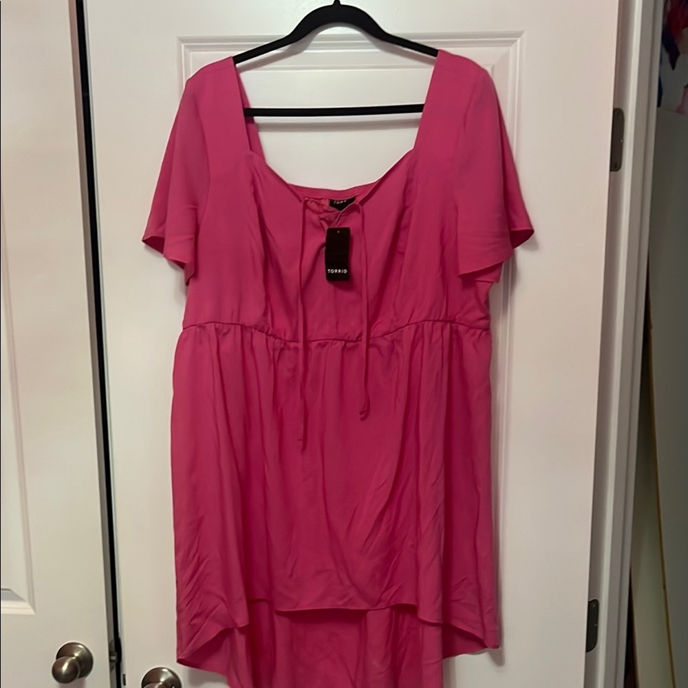 Torrid Pink Asymmetrical Tie Front Tunic